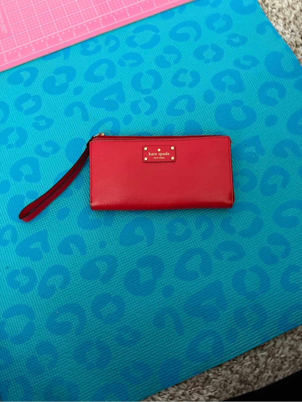 kate spade Red Leather Zip Wristlet Wallet with Gold hardware
